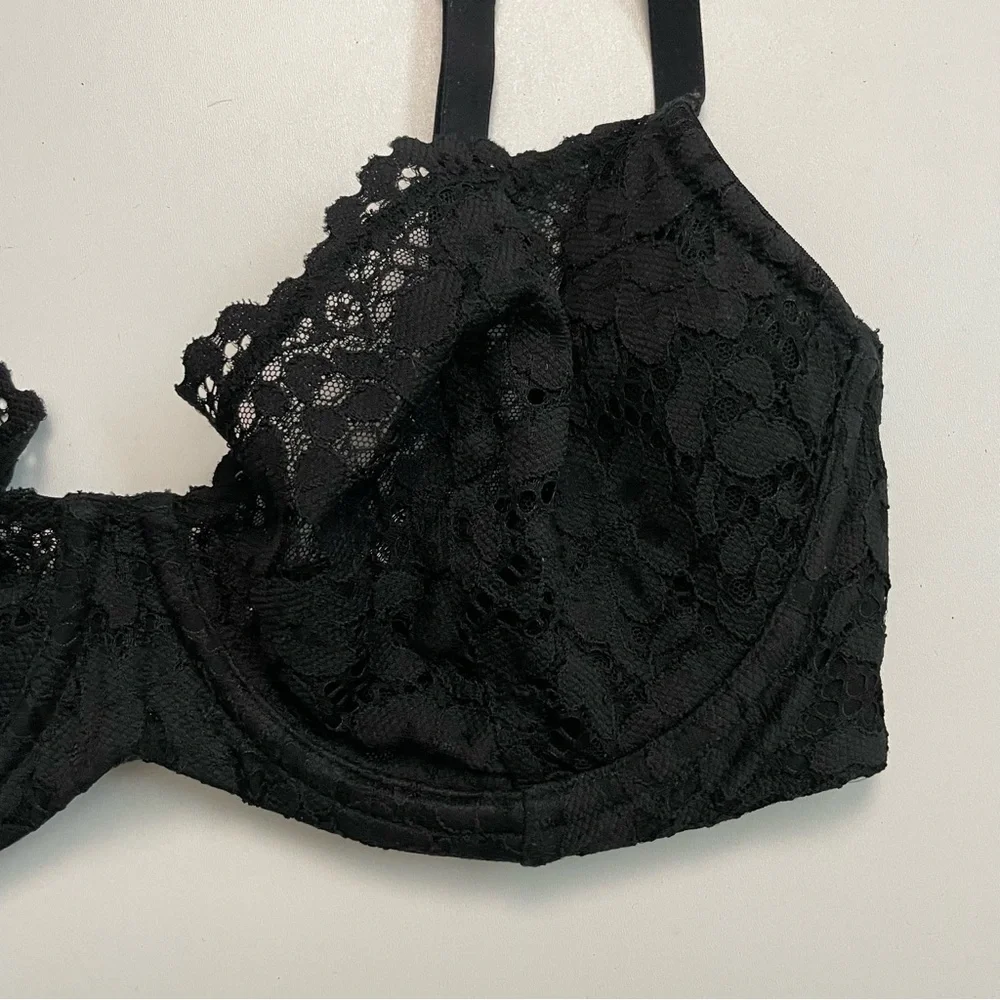 Victorias Secret Bra Unlined Demi Underwire Floral Lace Convertible Black